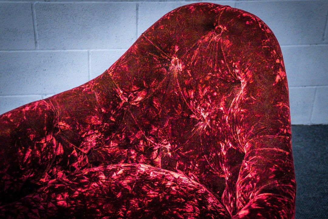 round chair gallery in red velvet seat detail