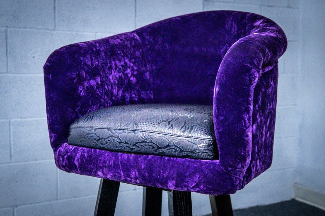 bar stool with blue crocodile seat