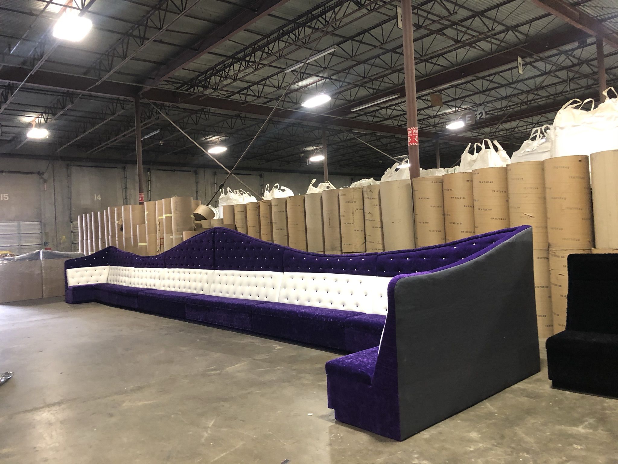 VIP nightclub couch very long in white and purple