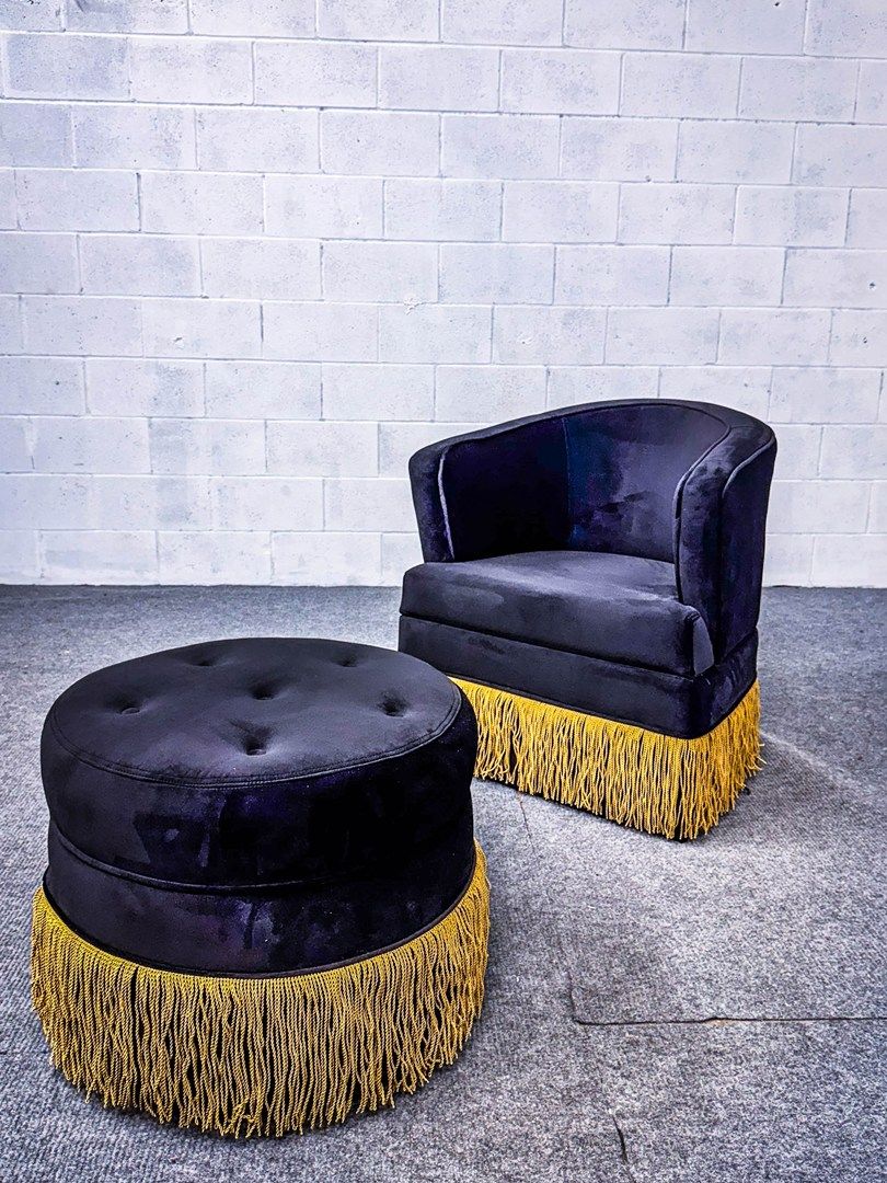 Fringe barrel chair with ottoman nightclub furniture